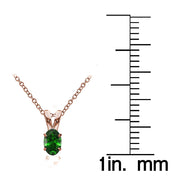Rose Gold Flashed Sterling Silver Simulated Emerald 6x4mm Oval Solitaire Necklace