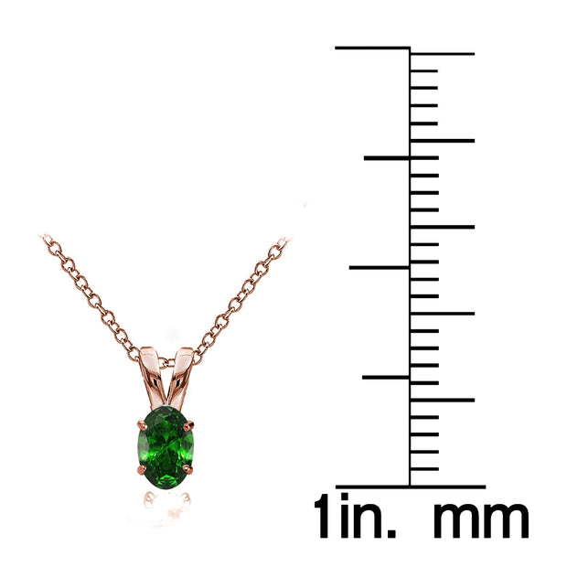 Rose Gold Flashed Sterling Silver Simulated Emerald 6x4mm Oval Solitaire Necklace
