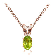 Rose Gold Flashed Sterling Silver Peridot 6x4mm Oval Solitaire Necklace