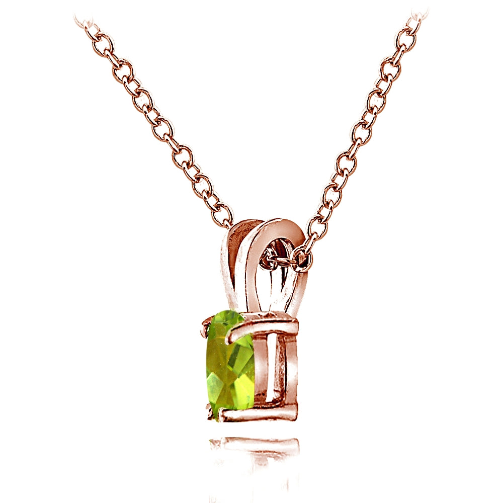 Rose Gold Flashed Sterling Silver Peridot 6x4mm Oval Solitaire Necklace-3