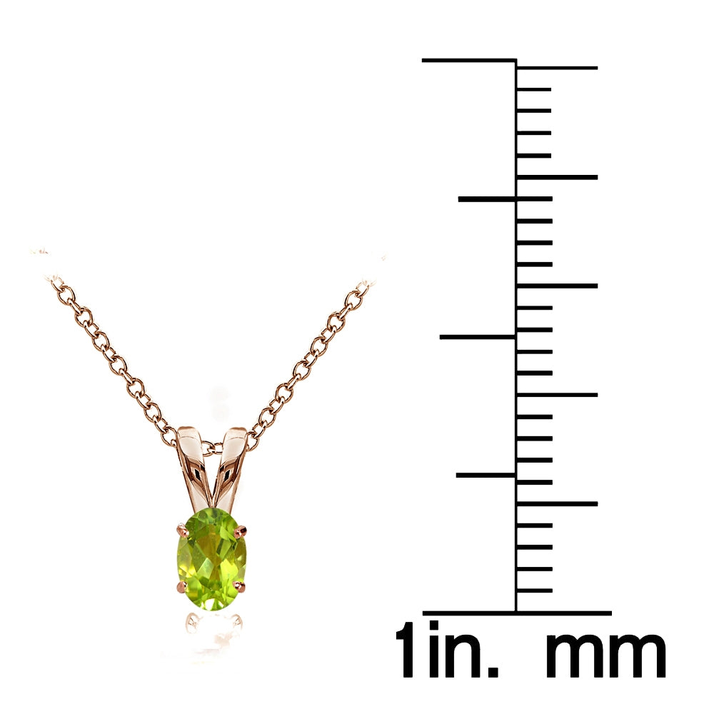 Rose Gold Flashed Sterling Silver Peridot 6x4mm Oval Solitaire Necklace-4