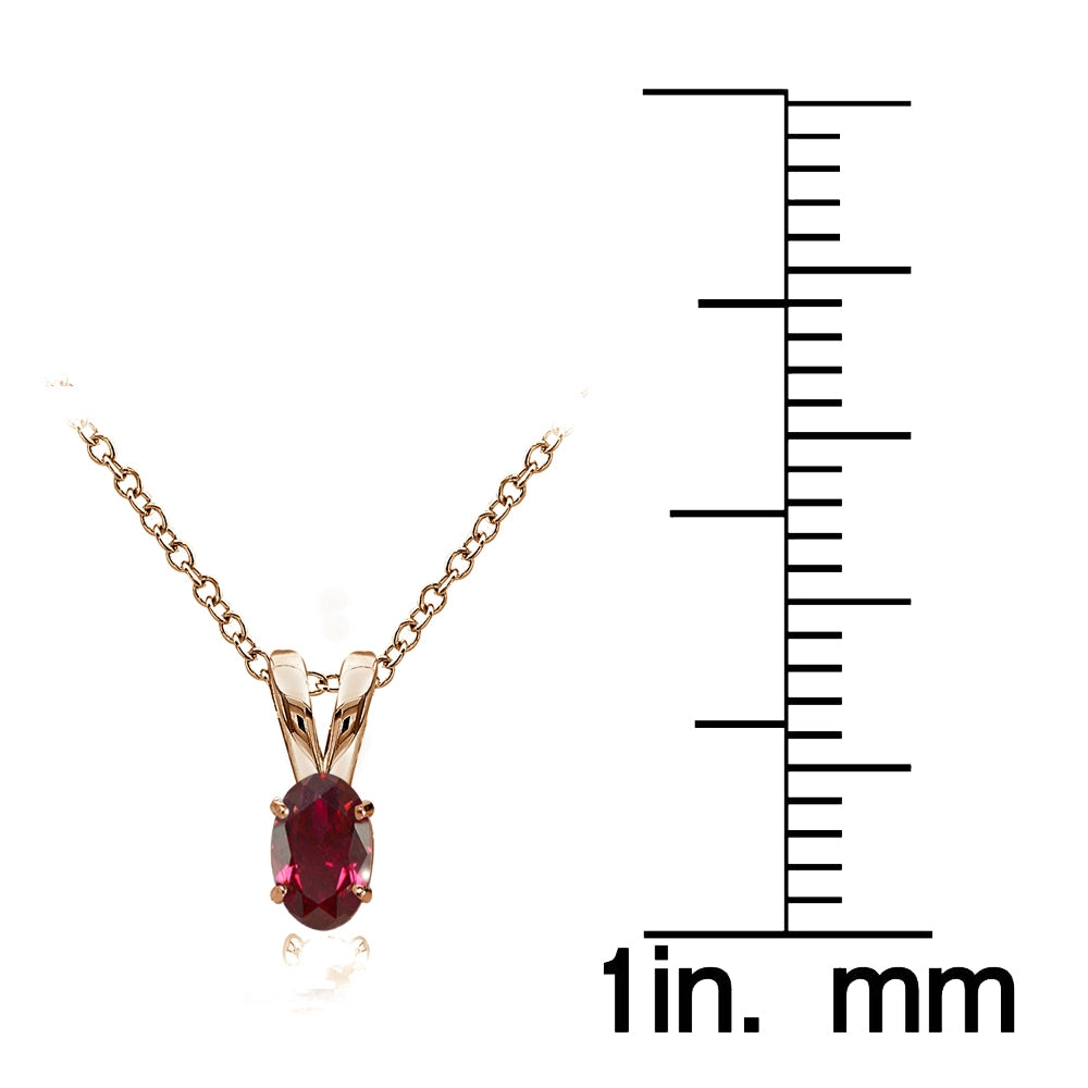 Rose Gold Flashed Sterling Silver Created Ruby 6x4mm Oval Solitaire Necklace-3