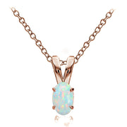 Rose Gold Flashed Sterling Silver Created White Opal 6x4mm Oval Solitaire Necklace