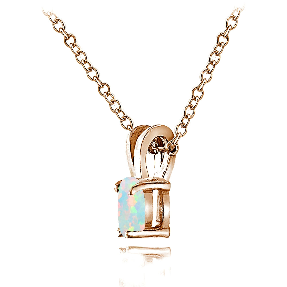 Rose Gold Flashed Sterling Silver Created White Opal 6x4mm Oval Solitaire Necklace-3