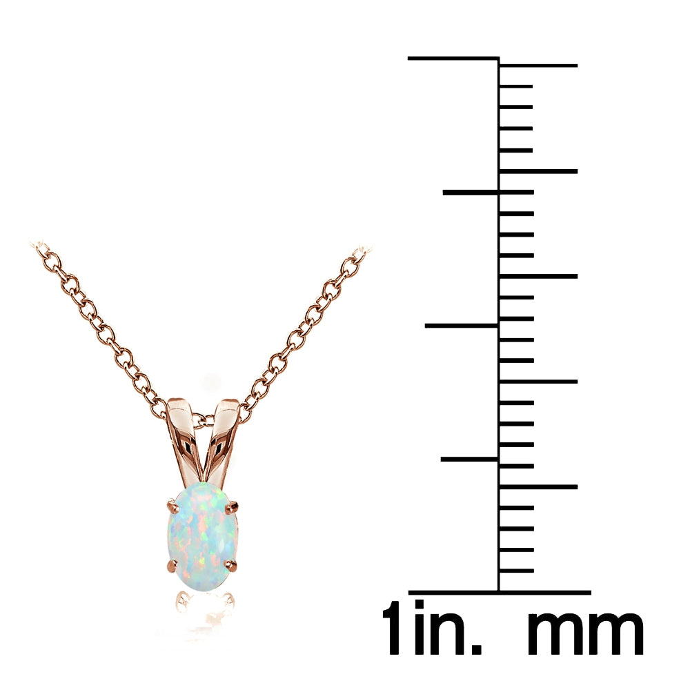 Rose Gold Flashed Sterling Silver Created White Opal 6x4mm Oval Solitaire Necklace-4