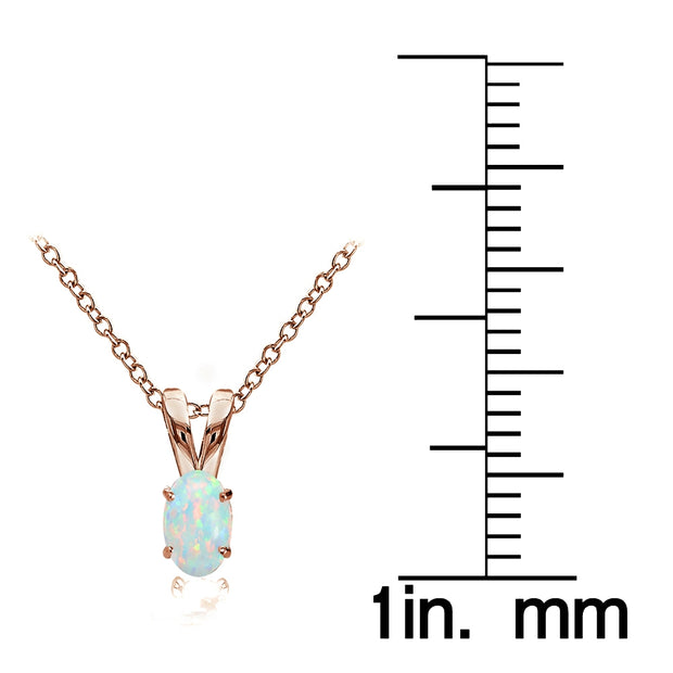Rose Gold Flashed Sterling Silver Created White Opal 6x4mm Oval Solitaire Necklace