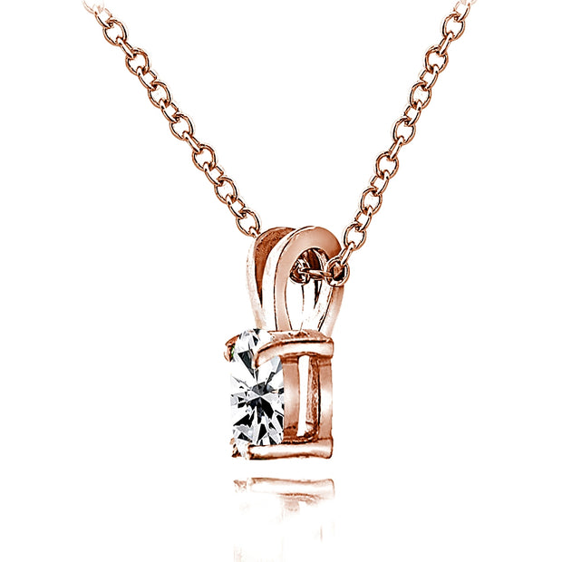 Rose Gold Flashed Sterling Silver Cubic Zirconia 6x4mm Oval Solitaire Necklace
