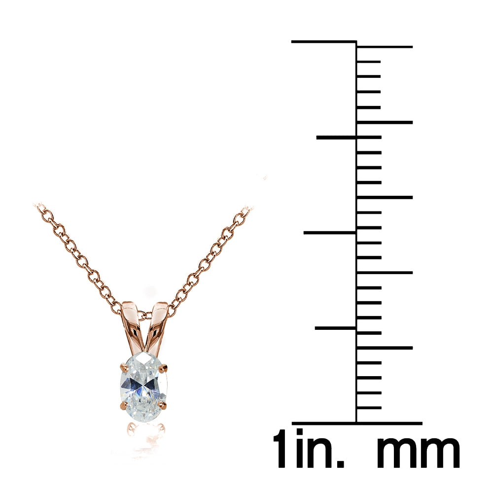 Rose Gold Flashed Sterling Silver Cubic Zirconia 6x4mm Oval Solitaire Necklace-3