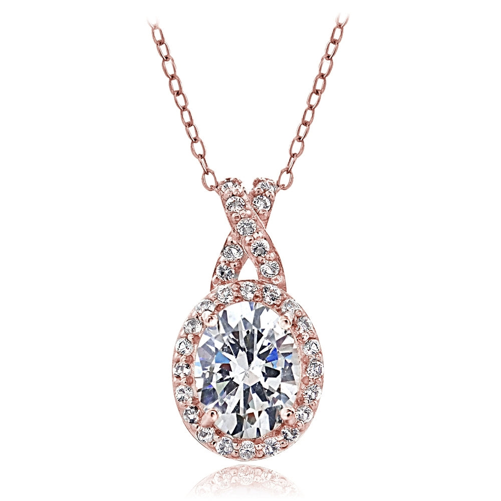 Rose Gold Flashed Sterling Silver 3ct TGW Cubic Zirconia Oval and X Necklace
