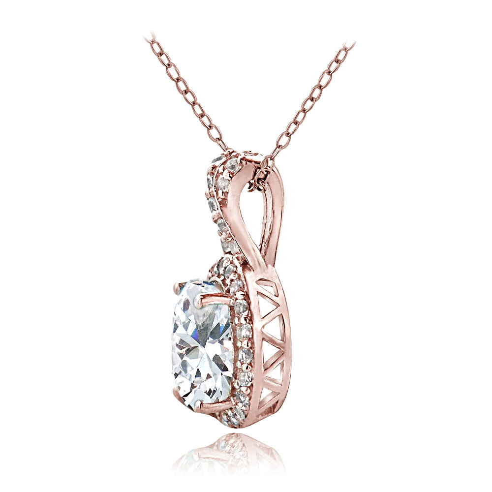 Rose Gold Flashed Sterling Silver 3ct TGW Cubic Zirconia Oval and X Necklace-2