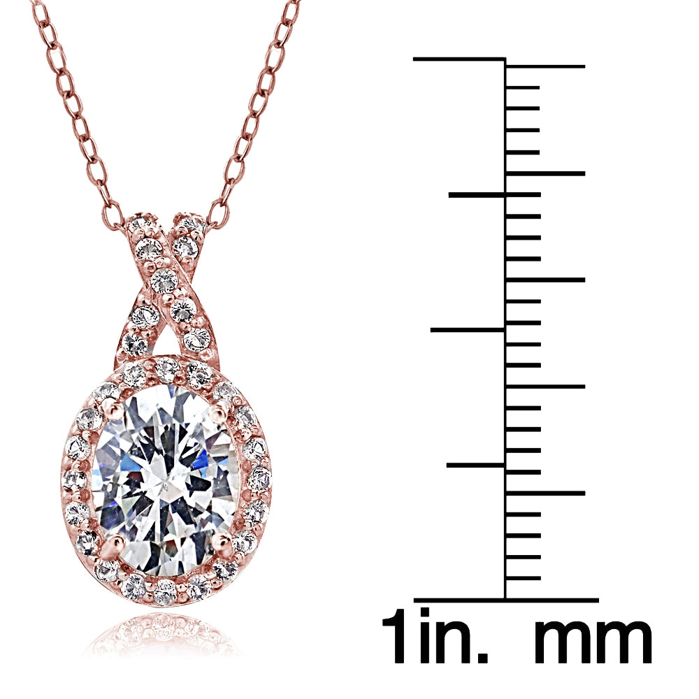 Rose Gold Flashed Sterling Silver 3ct TGW Cubic Zirconia Oval and X Necklace-3