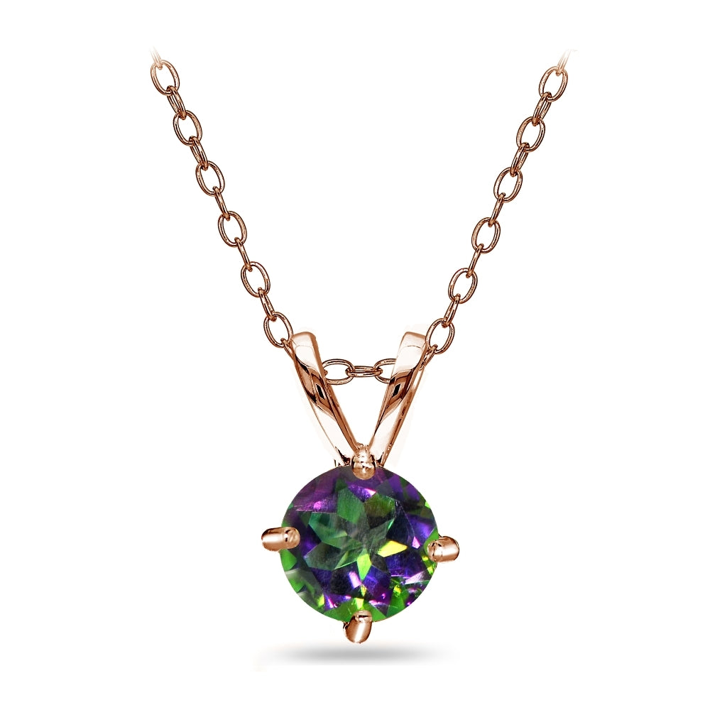 Rose Gold Flashed Sterling Silver Green Mystic Topaz Round Solitaire Necklace, 6mm