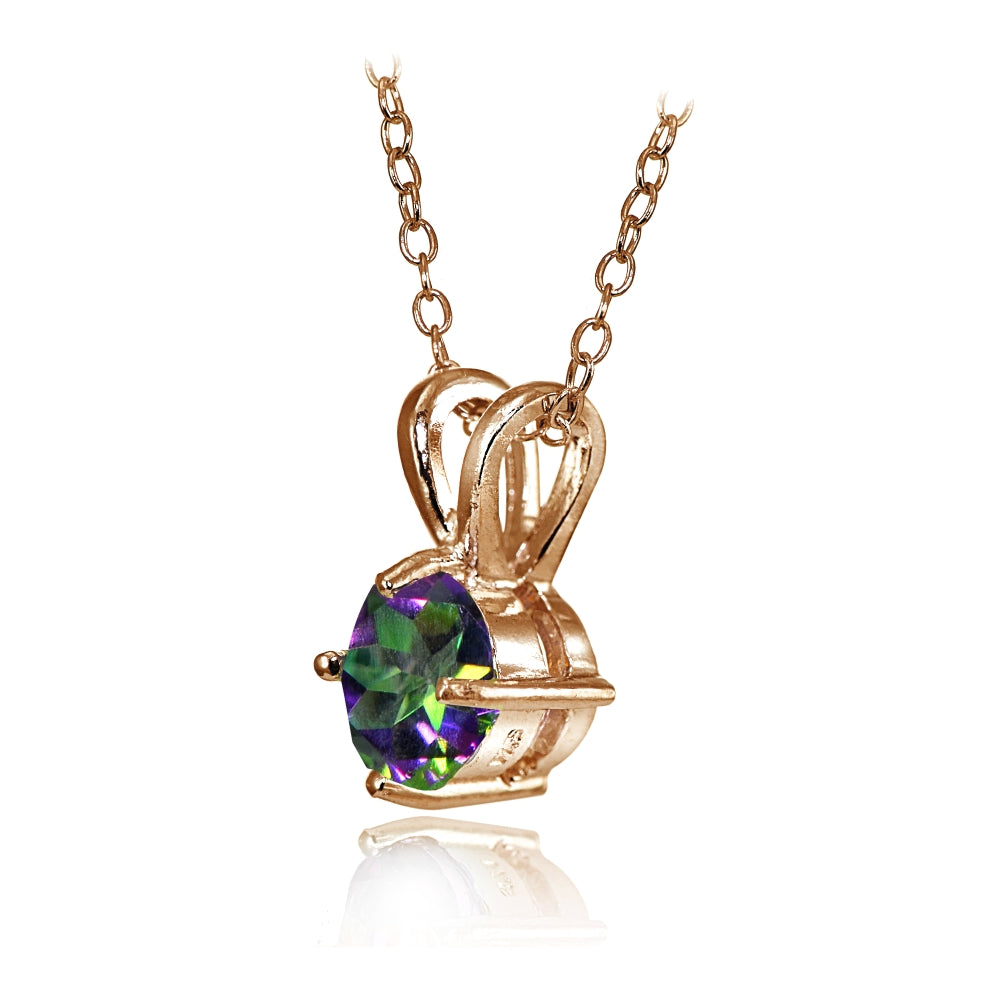Rose Gold Flashed Sterling Silver Green Mystic Topaz Round Solitaire Necklace, 6mm-2