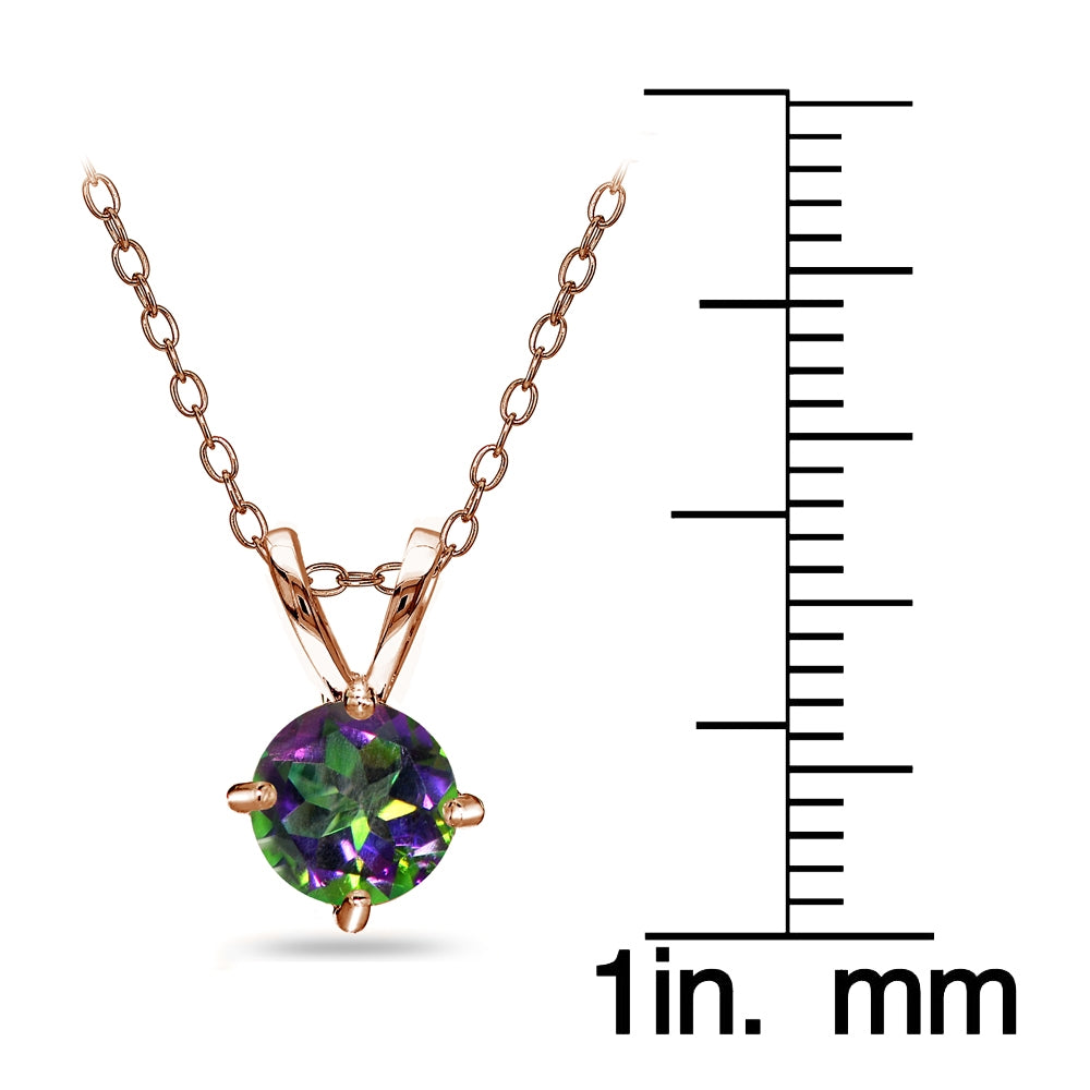 Rose Gold Flashed Sterling Silver Green Mystic Topaz Round Solitaire Necklace, 6mm-3