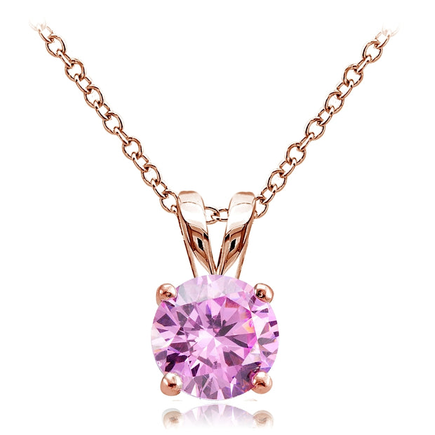 Rose Gold Tone over Sterling Silver 1.25ct Light Pink Cubic Zirconia 7mm Round Solitaire Necklace