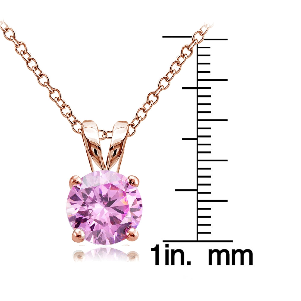 Rose Gold Tone over Sterling Silver 1.25ct Light Pink Cubic Zirconia 7mm Round Solitaire Necklace-3
