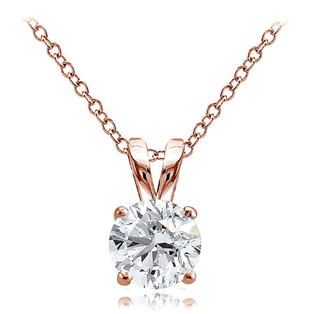 Rose Gold Tone over Sterling Silver 1.25ct Cubic Zirconia 7mm Round Solitaire Necklace