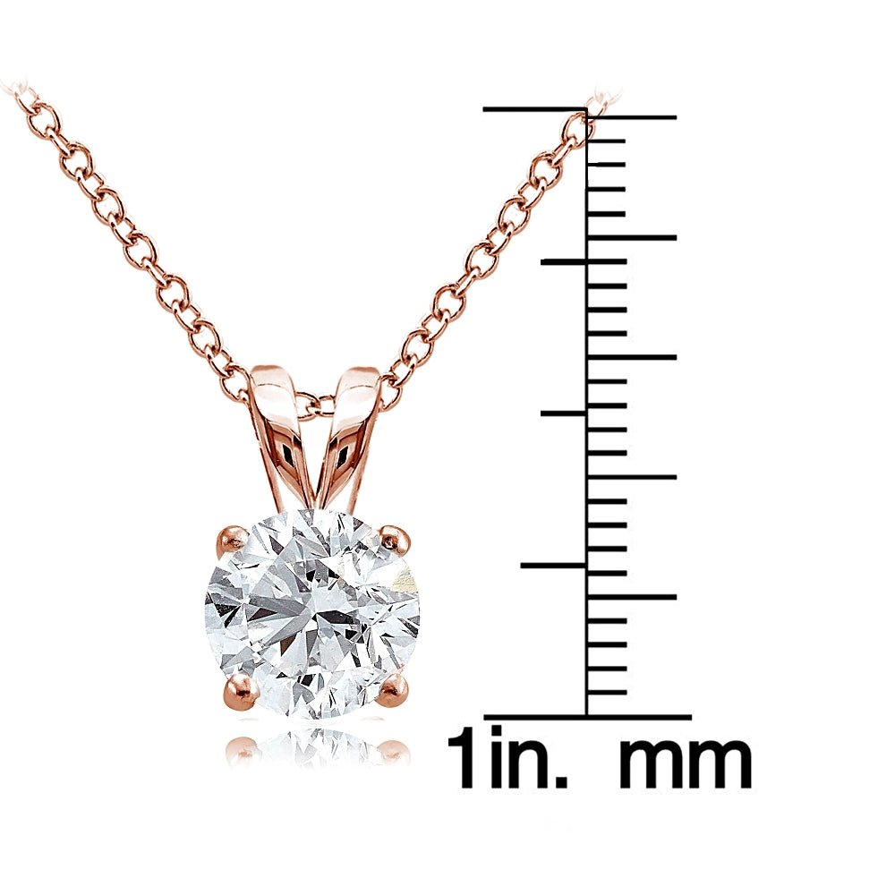 Rose Gold Tone over Sterling Silver 1.25ct Cubic Zirconia 7mm Round Solitaire Necklace-3