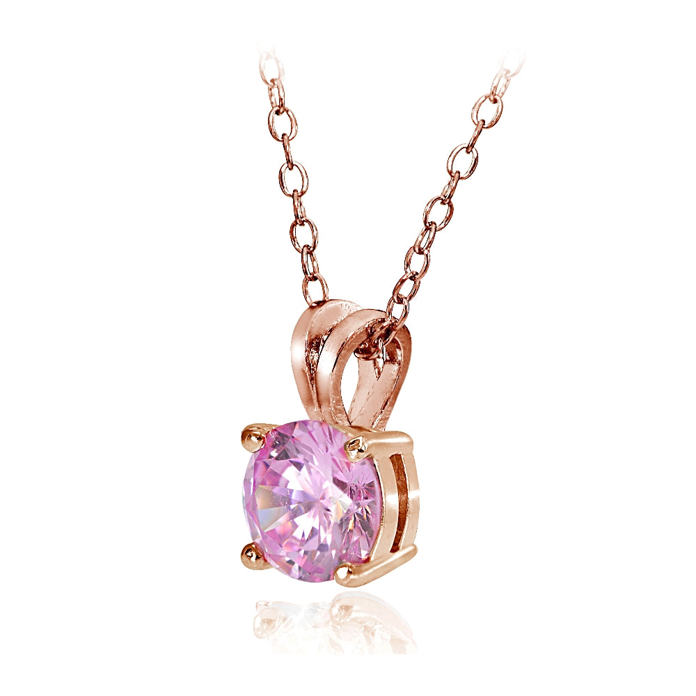 Rose Gold Tone over Sterling Silver 2ct Light Pink Cubic Zirconia 8mm Round Solitaire Necklace-2