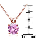 Rose Gold Tone over Sterling Silver 2ct Light Pink Cubic Zirconia 8mm Round Solitaire Necklace