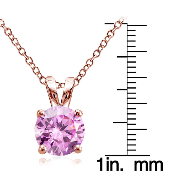 Rose Gold Tone over Sterling Silver 2ct Light Pink Cubic Zirconia 8mm Round Solitaire Necklace