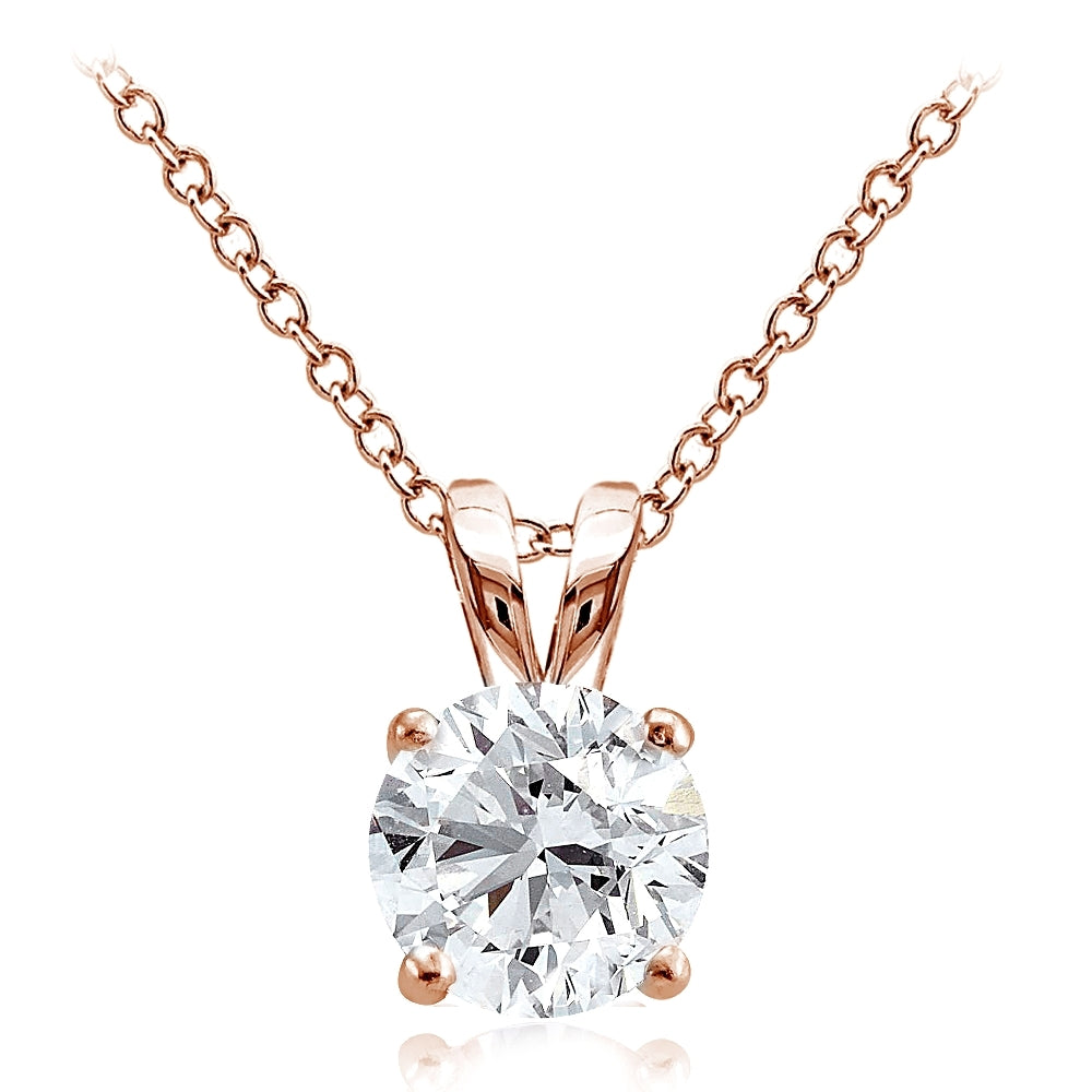 Rose Gold Tone over Sterling Silver 2ct Cubic Zirconia 8mm Round Solitaire Necklace