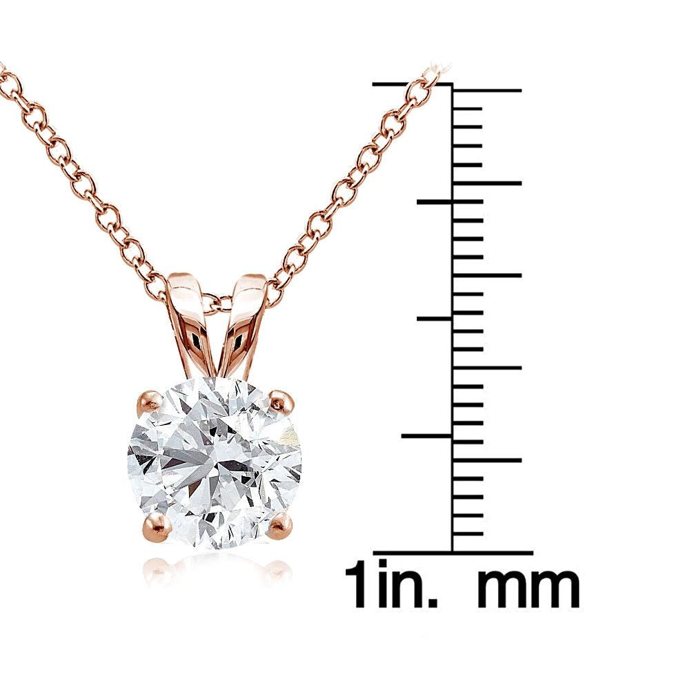 Rose Gold Tone over Sterling Silver 2ct Cubic Zirconia 8mm Round Solitaire Necklace-3