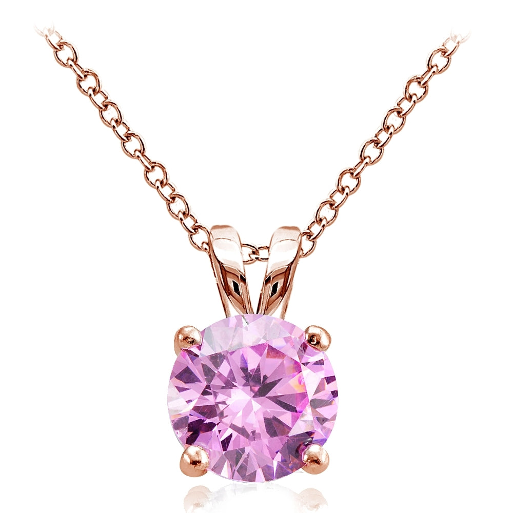 Rose Gold Tone over Sterling Silver 2.75ct Light Pink Cubic Zirconia 9mm Round Solitaire Necklace