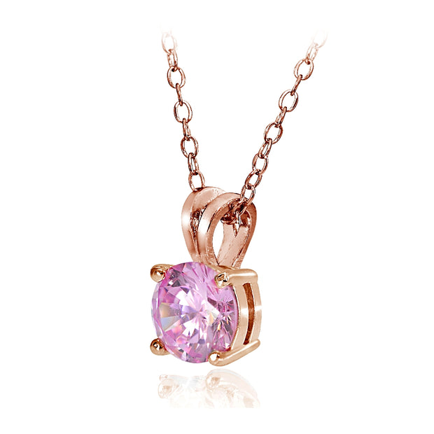 Rose Gold Tone over Sterling Silver 2.75ct Light Pink Cubic Zirconia 9mm Round Solitaire Necklace