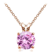 Rose Gold Tone over Sterling Silver 4ct Light Pink Cubic Zirconia 10mm Round Solitaire Necklace
