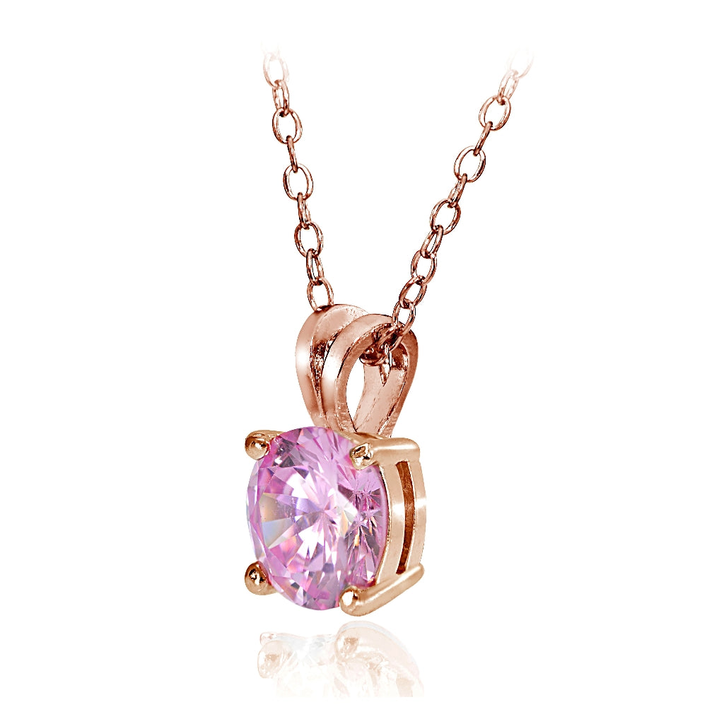 Rose Gold Tone over Sterling Silver 4ct Light Pink Cubic Zirconia 10mm Round Solitaire Necklace-2