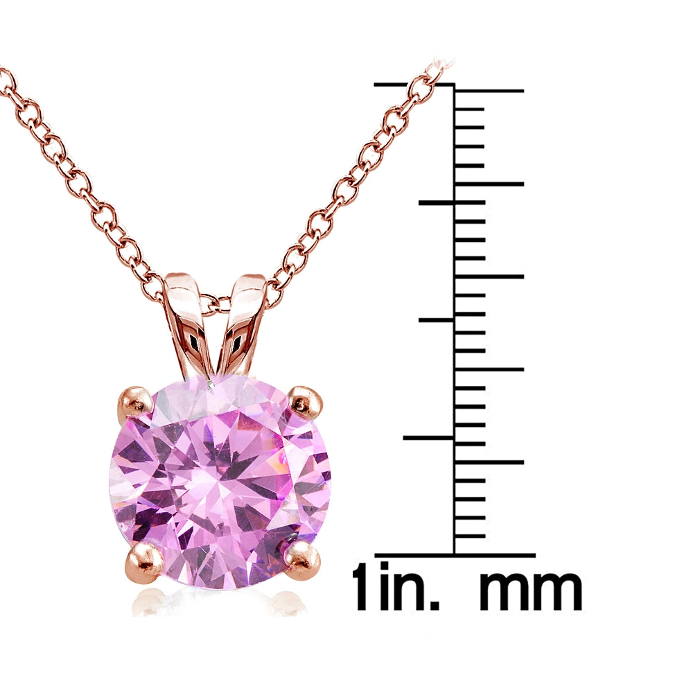 Rose Gold Tone over Sterling Silver 4ct Light Pink Cubic Zirconia 10mm Round Solitaire Necklace-3