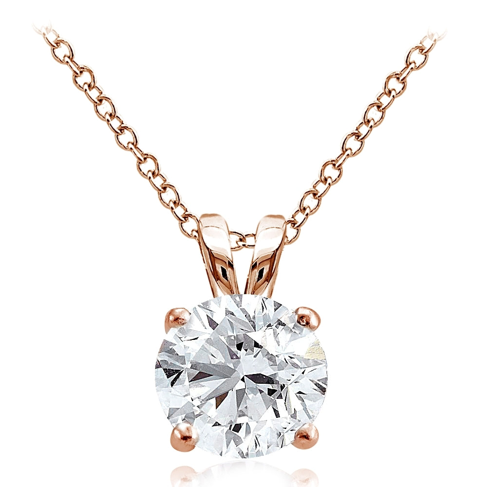 Rose Gold Tone over Sterling Silver 4ct Cubic Zirconia 10mm Round Solitaire Necklace