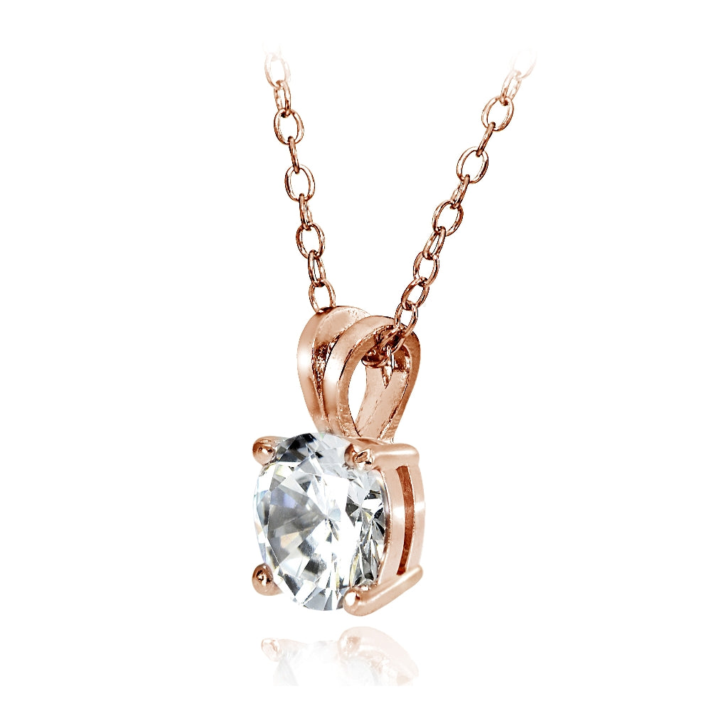 Rose Gold Tone over Sterling Silver 4ct Cubic Zirconia 10mm Round Solitaire Necklace-2
