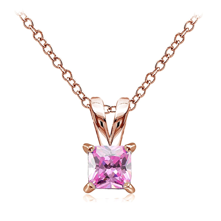 Rose Gold Tone over Sterling Silver 3/4ct Light Pink Cubic Zirconia 5mm Square Solitaire Necklace