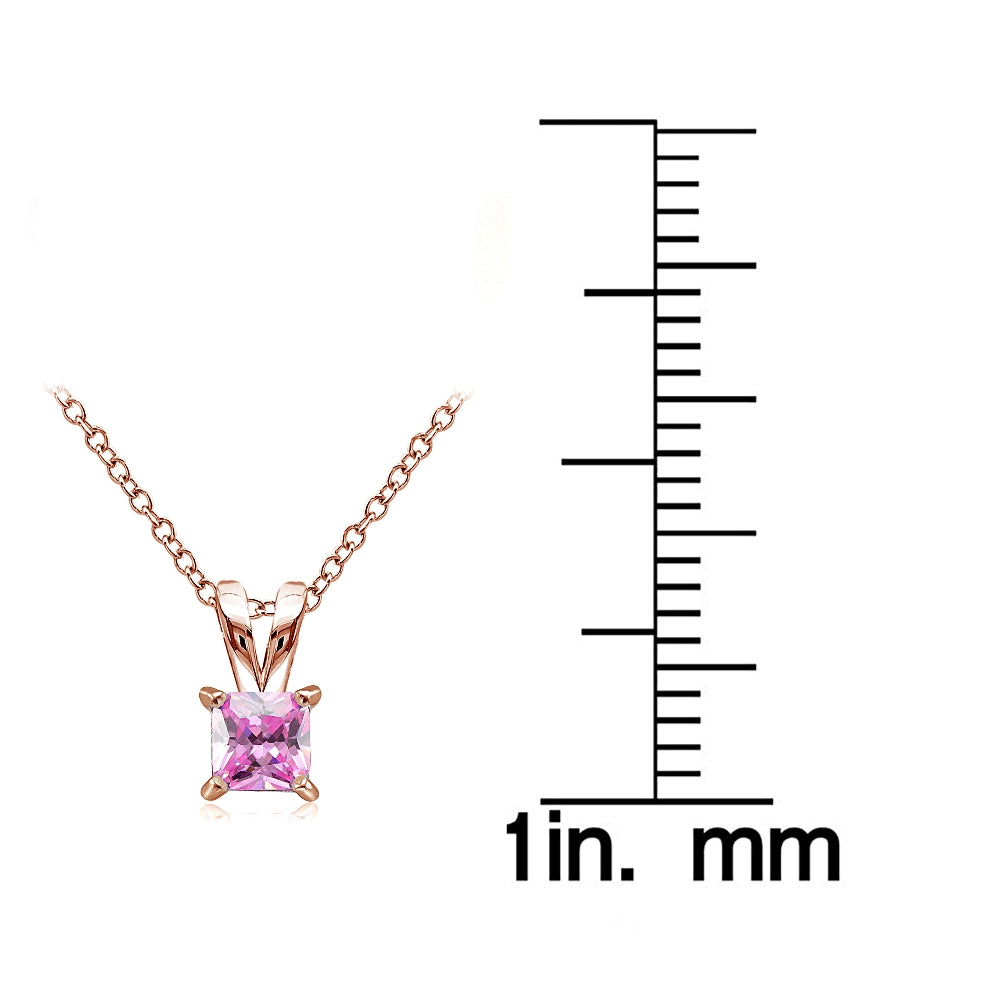 Rose Gold Tone over Sterling Silver 3/4ct Light Pink Cubic Zirconia 5mm Square Solitaire Necklace-3