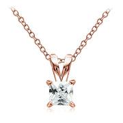 Rose Gold Tone over Sterling Silver 3/4ct Cubic Zirconia 5mm Square Solitaire Necklace