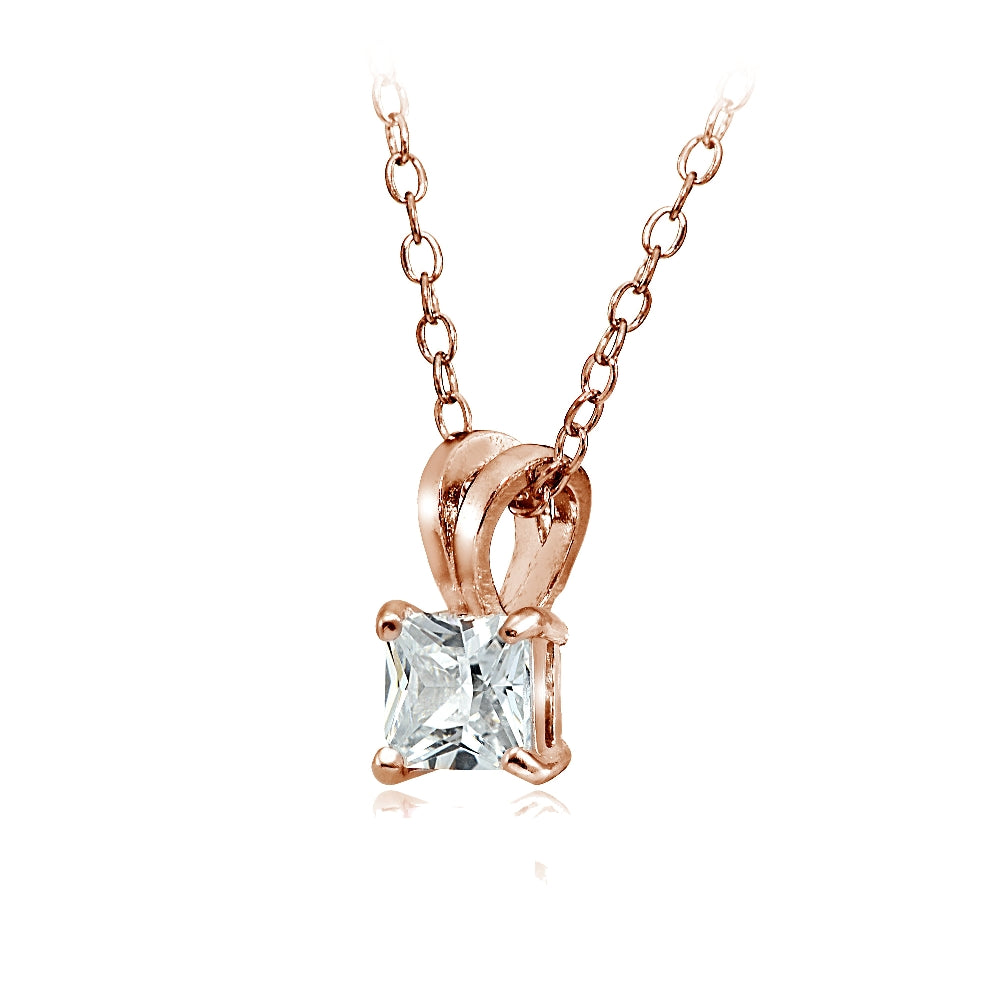 Rose Gold Tone over Sterling Silver 3/4ct Cubic Zirconia 5mm Square Solitaire Necklace-2