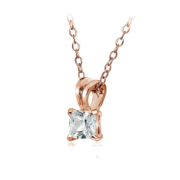 Rose Gold Tone over Sterling Silver 3/4ct Cubic Zirconia 5mm Square Solitaire Necklace