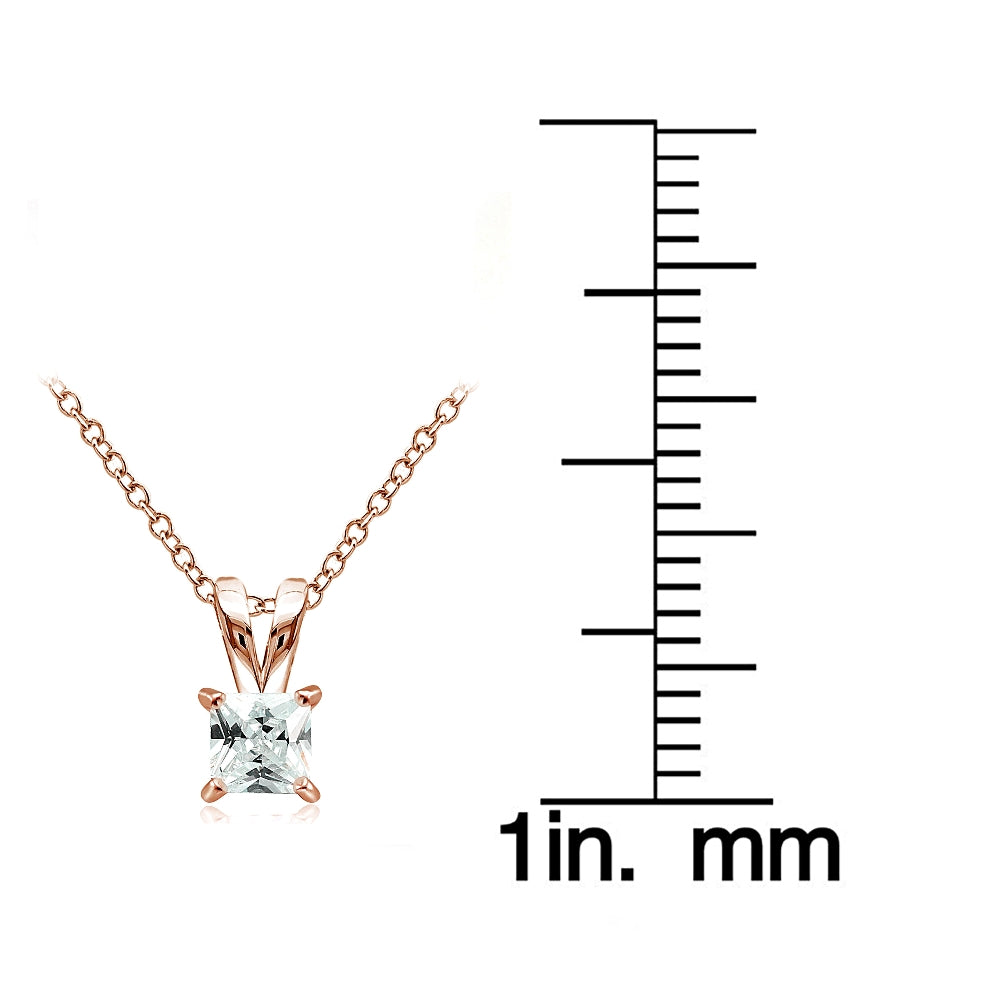 Rose Gold Tone over Sterling Silver 3/4ct Cubic Zirconia 5mm Square Solitaire Necklace-3