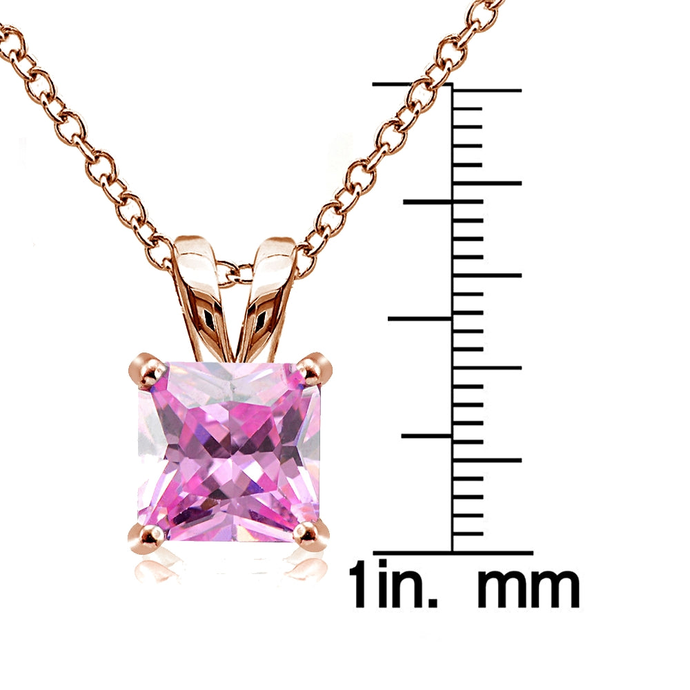 Rose Gold Tone over Sterling Silver 3ct Light Pink Cubic Zirconia 8mm Square Solitaire Necklace-3