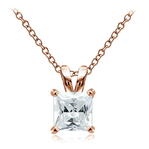 Rose Gold Tone over Sterling Silver 3ct Cubic Zirconia 8mm Square Solitaire Necklace