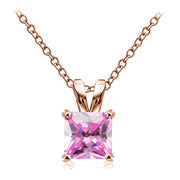 Rose Gold Tone over Sterling Silver 4ct Light Pink Cubic Zirconia 9mm Square Solitaire Necklace