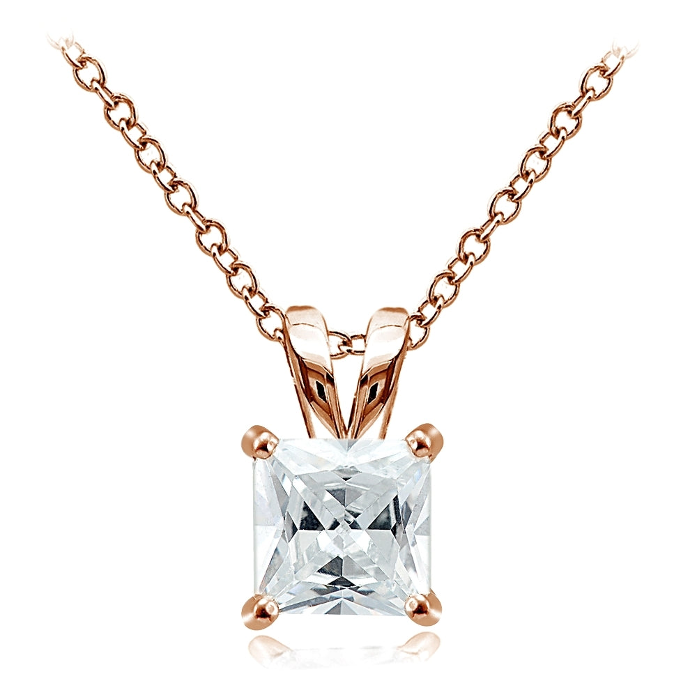 Rose Gold Tone over Sterling Silver 4ct Cubic Zirconia 9mm Square Solitaire Necklace