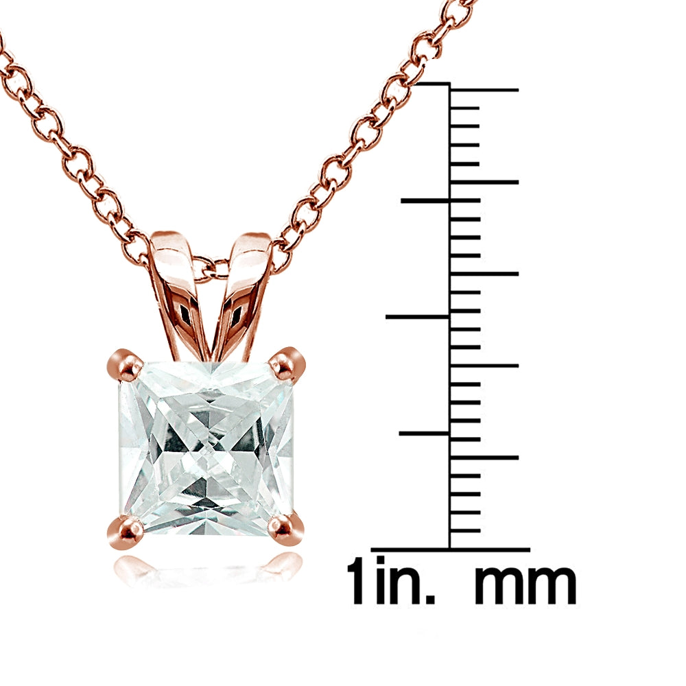 Rose Gold Tone over Sterling Silver 4ct Cubic Zirconia 9mm Square Solitaire Necklace-3