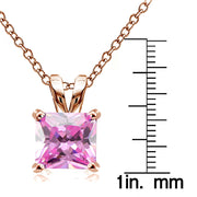 Rose Gold Tone over Sterling Silver 5.5ct Light Pink Cubic Zirconia 10mm Square Solitaire Necklace