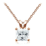 Rose Gold Tone over Sterling Silver 5.5ct Cubic Zirconia 10mm Square Solitaire Necklace