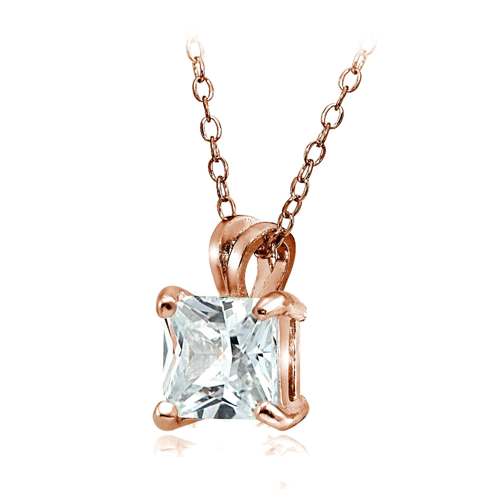 Rose Gold Tone over Sterling Silver 5.5ct Cubic Zirconia 10mm Square Solitaire Necklace-2