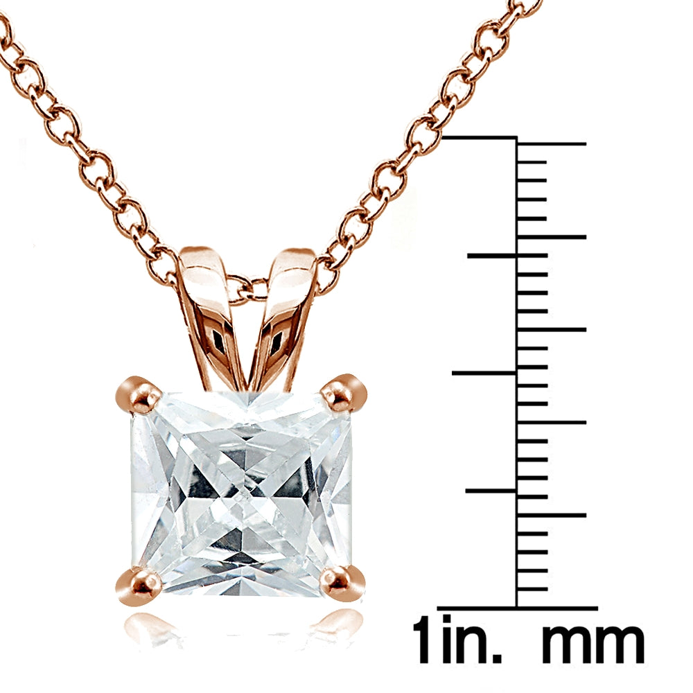 Rose Gold Tone over Sterling Silver 5.5ct Cubic Zirconia 10mm Square Solitaire Necklace-3