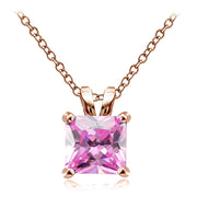 Rose Gold Tone over Sterling Silver 9.5ct Light Pink Cubic Zirconia 12mm Square Solitaire Necklace